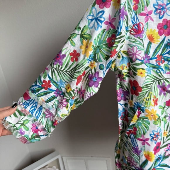 NWT John Mark Plus Size Tunic Linen Floral Point Collar Button Front Blouse Top - Picture 4 of 11